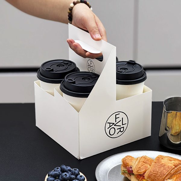 Custom Corrugated Disposable Coffee Cup Holder Tray 2_4_6 Cups Takeaway