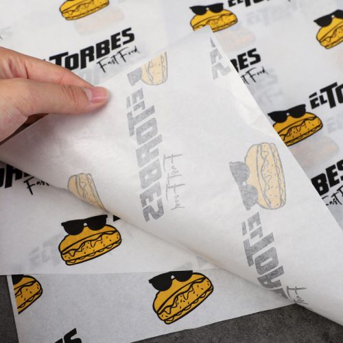 Greaseproof Coated Logo Printed Food Safe Sandwich Wrapping Paper Burger Packaging