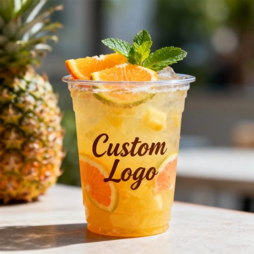 Custom LOGO Printed Matcha Bubble Tea Soda Ice Coffee Transparent PET Disposable Cups