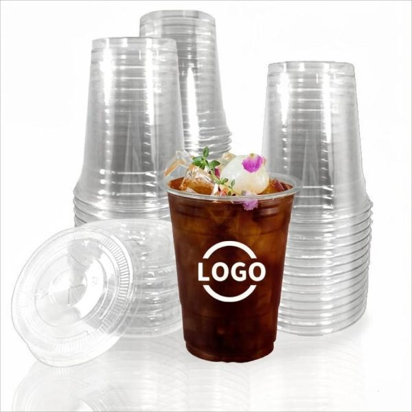 Clear Disposable 98mm PET Plastic Cups Custom Logo for Boba Bubble Milk Tea Latte