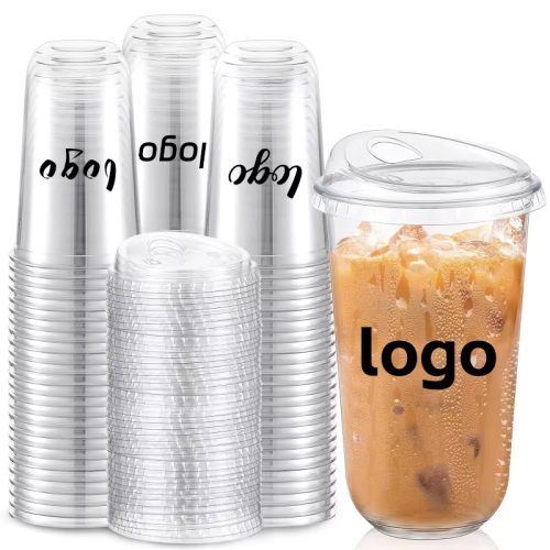 Custom Logo U-shaped Clear PET Cups With Lid for Cold Coffee Drink
