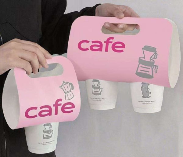 Custom Printed Logo Paper Cup Holder Carrier for 2_4 Hot Drink Coffee