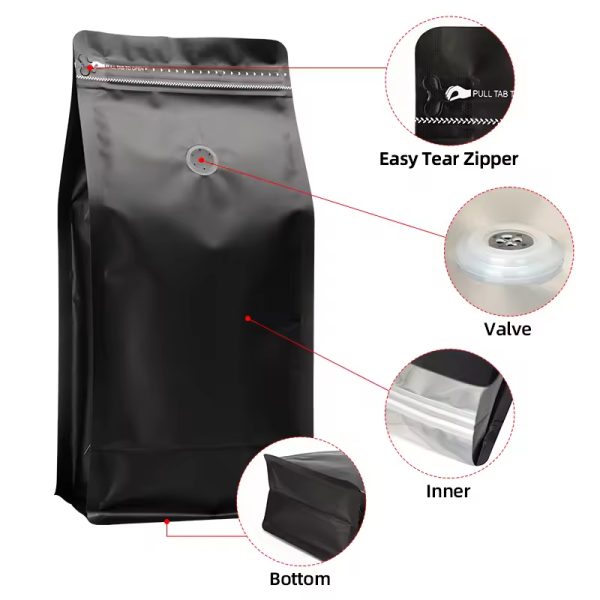 Factory Custom Packaging Bulk Flat Bottom Coffee Bag with Valve
