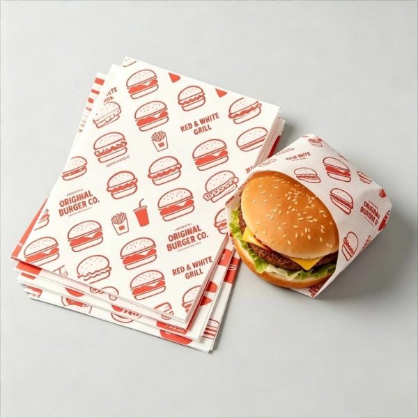 Custom Logo Food Grade Greaseproof Paper Sheets Burger Wrap Packaging