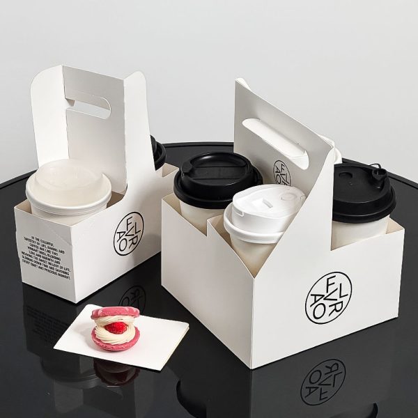 Custom Corrugated Disposable Coffee Cup Holder Tray 2_4_6 Cups Takeaway