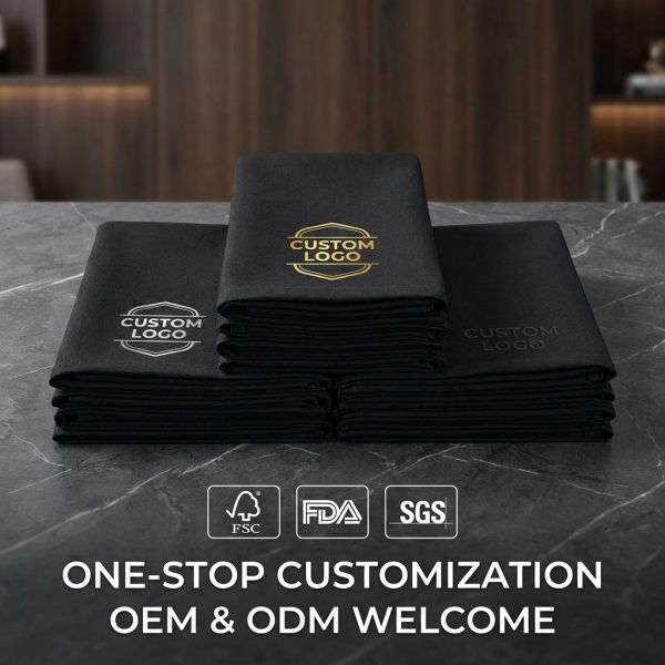 Luxury Custom Printed Black Paper Napkins 2 Ply 8 Fold Disposable Tissue