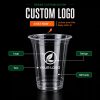 Disposable Flat Bottom PET Clear Cups with Lids for Coffee Shop Takeaway