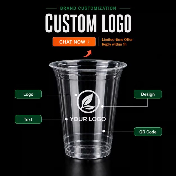 Disposable Flat Bottom PET Clear Cups with Lids for Coffee Shop Takeaway
