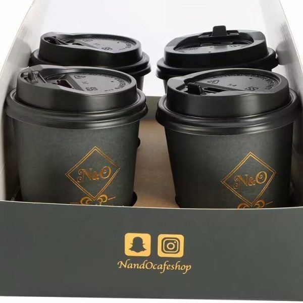 Disposable Packaging Take Away Coffee Paper Cup Carrier Holder Tray With Handles