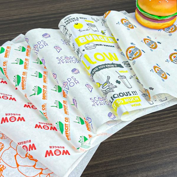 Wholesale Greaseproof Wrapping Paper for Food Burger Sandwich Bread Takeaway