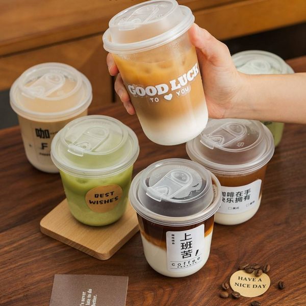 Wholesale Disposable PET Plastic Cups Clear U-Shaped Cup With Lid for Iced Juice