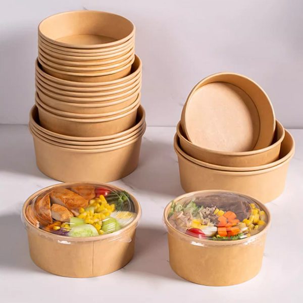 Custom Logo Kraft Paper Bowl Salad Bowl Custom Print for Food Noodles