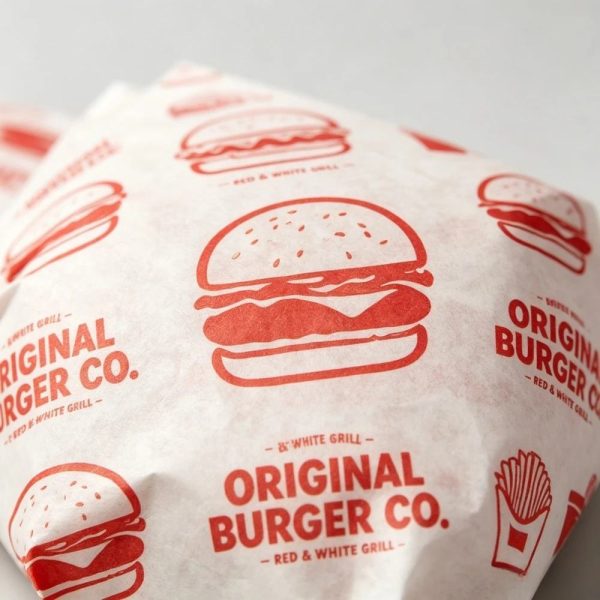 Custom Logo Food Grade Greaseproof Paper Sheets Burger Wrap Packaging