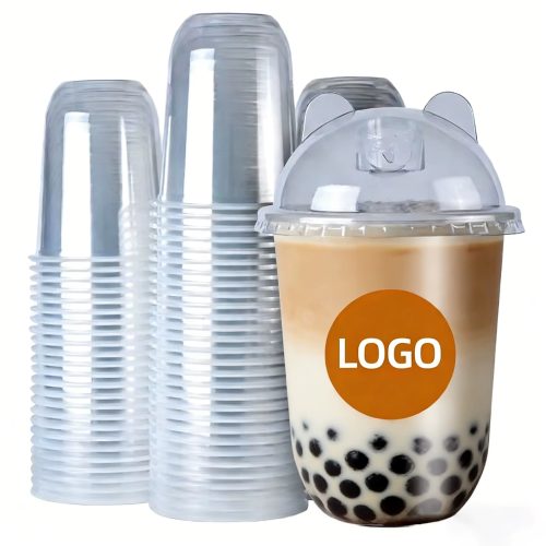 Custom Logo 12oz 14oz 16oz U-shaped PET PP Cups with Lids for Bubble Tea Iced Coffee