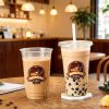 Clear Disposable 98mm PET Plastic Cups Custom Logo for Boba Bubble Milk Tea Latte