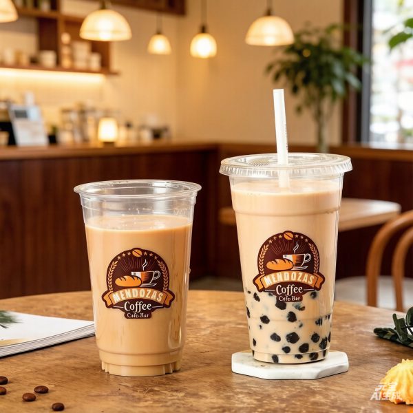 Clear Disposable 98mm PET Plastic Cups Custom Logo for Boba Bubble Milk Tea Latte