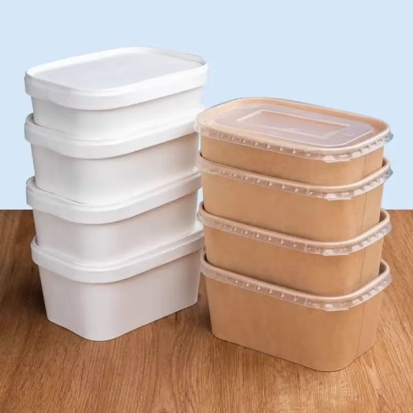 Custom Printed Takeaway Disposable Salad Meal Pasta Noodle Rectangle Bowl