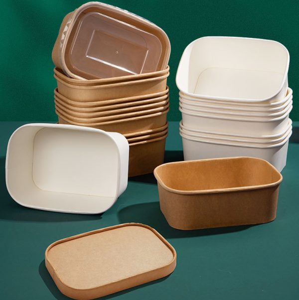 Customizable Disposable Rectangular Kraft Paper Bowls Lunch Box for Fast Food