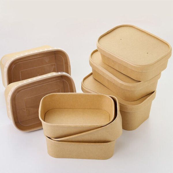 Customized Disposable Rectangular Paper Bowls for Restaurant Food Takeaway