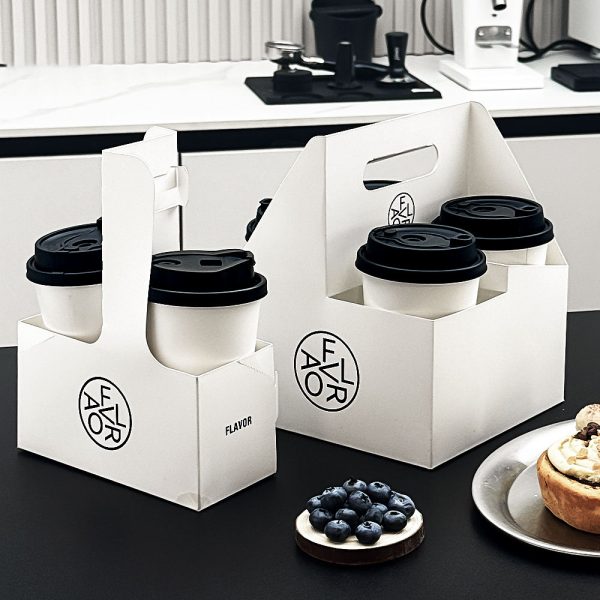 Custom Corrugated Disposable Coffee Cup Holder Tray 2_4_6 Cups Takeaway