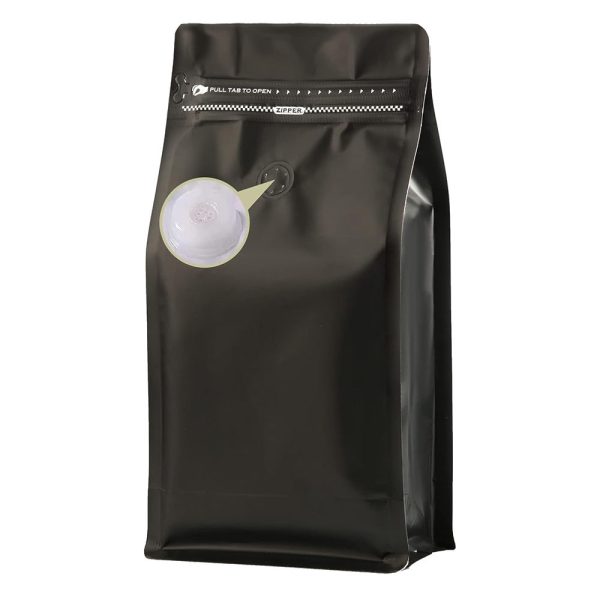 SKU-02-Black Custom Printed Coffee Bag Stand up Pouch with Valve Zipper for Roasted Coffee Bean