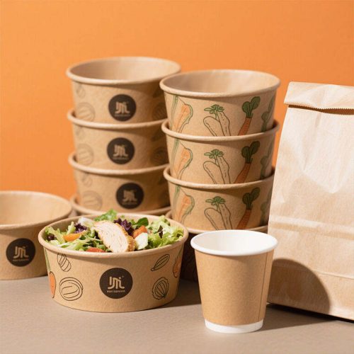 Custom Disposable Round Take Out Fast Food Salad Paper Bowls Soup Container